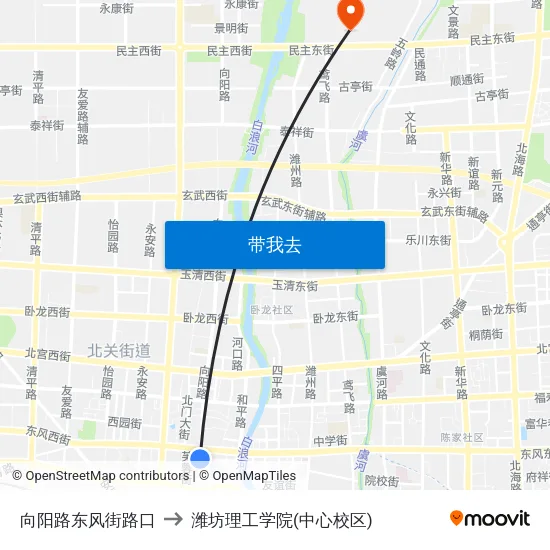 向阳路东风街路口 to 潍坊理工学院(中心校区) map