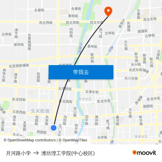 月河路小学 to 潍坊理工学院(中心校区) map