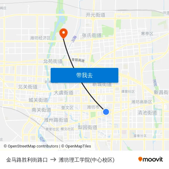 金马路胜利街路口 to 潍坊理工学院(中心校区) map