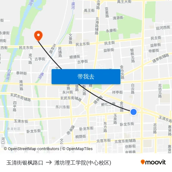 玉清街银枫路口 to 潍坊理工学院(中心校区) map