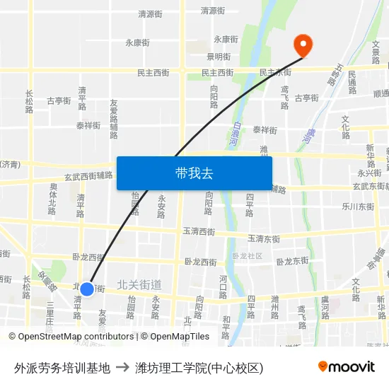 外派劳务培训基地 to 潍坊理工学院(中心校区) map