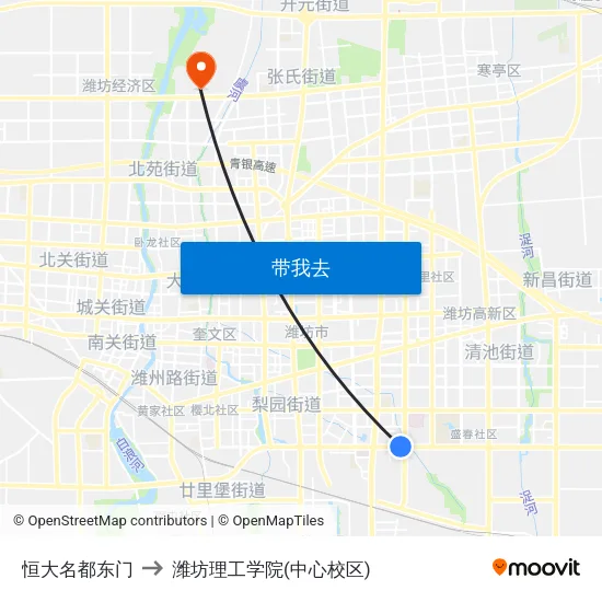 恒大名都东门 to 潍坊理工学院(中心校区) map