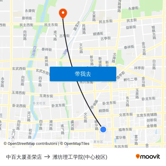 中百大厦圣荣店 to 潍坊理工学院(中心校区) map