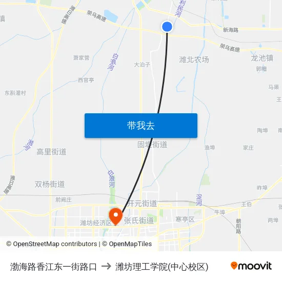 渤海路香江东一街路口 to 潍坊理工学院(中心校区) map