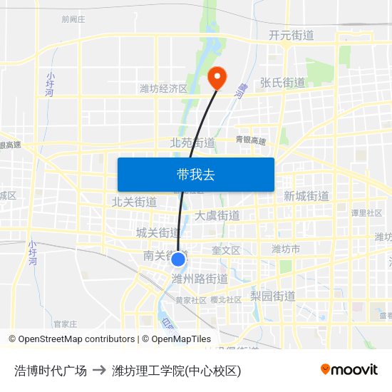 浩博时代广场 to 潍坊理工学院(中心校区) map