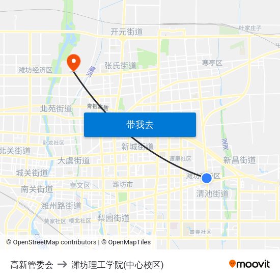 高新管委会 to 潍坊理工学院(中心校区) map