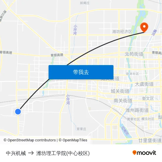 中兴机械 to 潍坊理工学院(中心校区) map