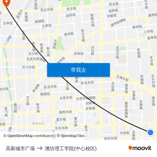 高新城市广场 to 潍坊理工学院(中心校区) map