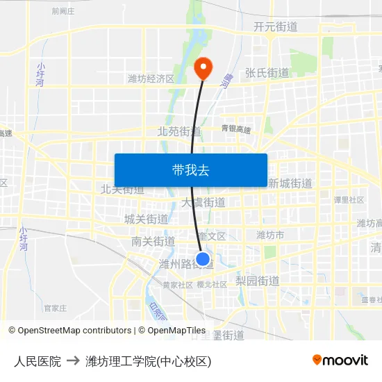 人民医院 to 潍坊理工学院(中心校区) map