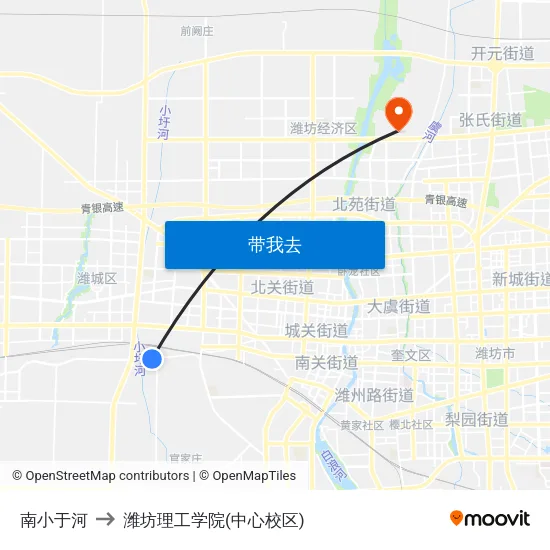 南小于河 to 潍坊理工学院(中心校区) map