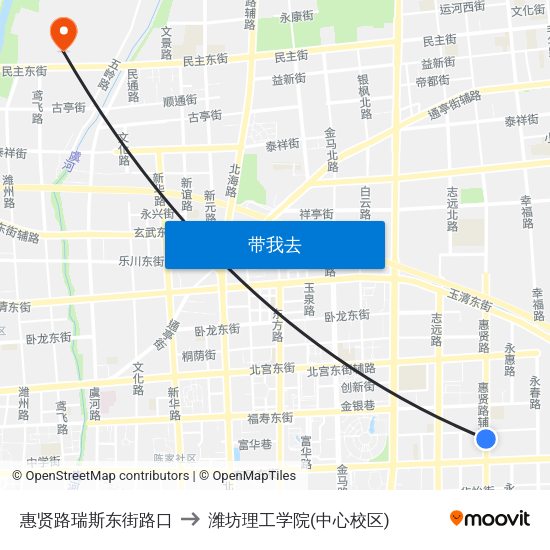 惠贤路瑞斯东街路口 to 潍坊理工学院(中心校区) map