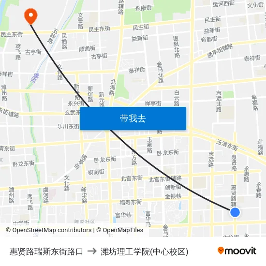 惠贤路瑞斯东街路口 to 潍坊理工学院(中心校区) map