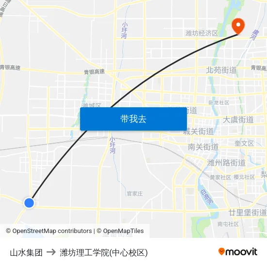 山水集团 to 潍坊理工学院(中心校区) map