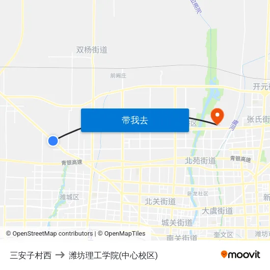 三安子村西 to 潍坊理工学院(中心校区) map