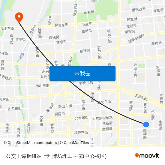 公交王谭枢纽站 to 潍坊理工学院(中心校区) map