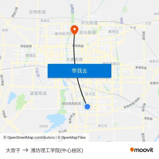 大营子 to 潍坊理工学院(中心校区) map