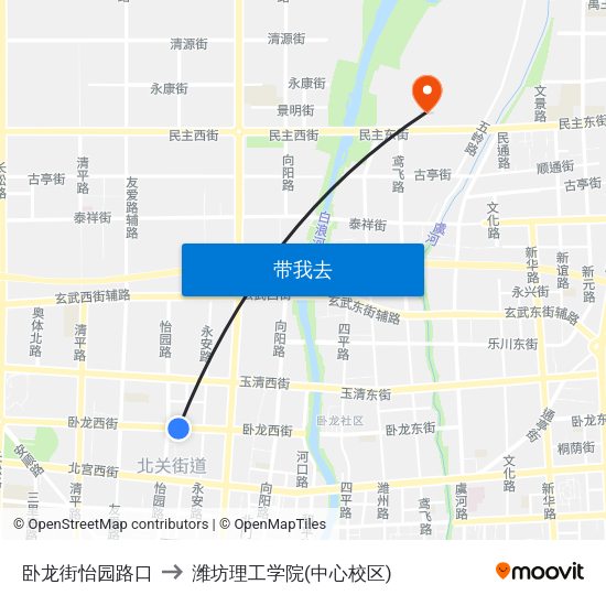 卧龙街怡园路口 to 潍坊理工学院(中心校区) map
