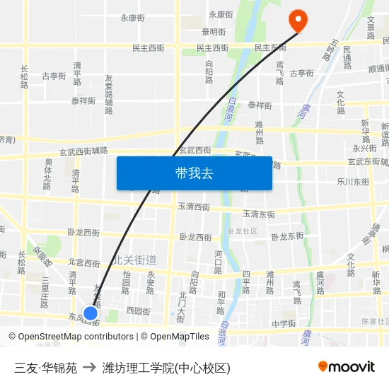 三友·华锦苑 to 潍坊理工学院(中心校区) map