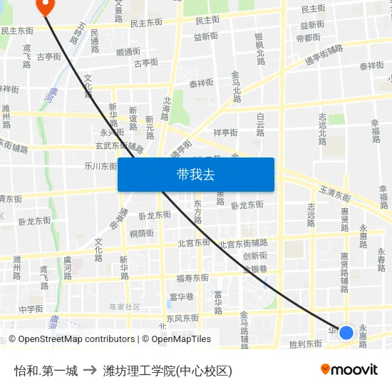 怡和.第一城 to 潍坊理工学院(中心校区) map
