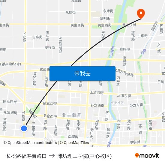长松路福寿街路口 to 潍坊理工学院(中心校区) map