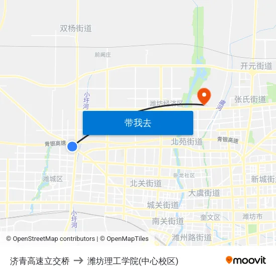 济青高速立交桥 to 潍坊理工学院(中心校区) map