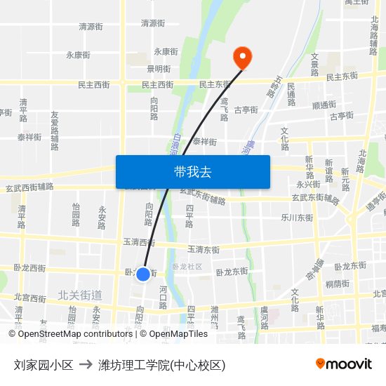 刘家园小区 to 潍坊理工学院(中心校区) map