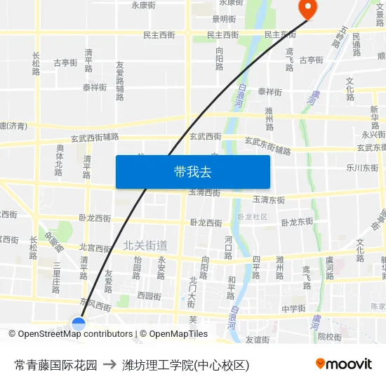 常青藤国际花园 to 潍坊理工学院(中心校区) map