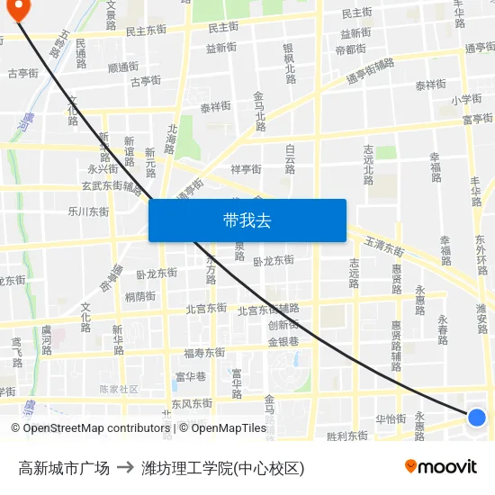 高新城市广场 to 潍坊理工学院(中心校区) map