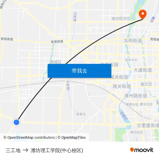 三工地 to 潍坊理工学院(中心校区) map