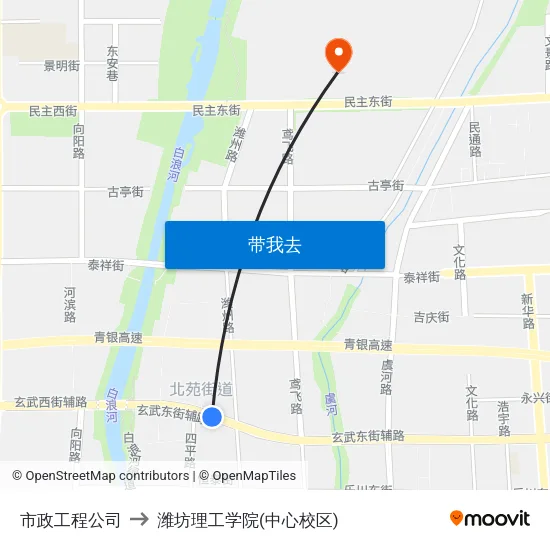 市政工程公司 to 潍坊理工学院(中心校区) map