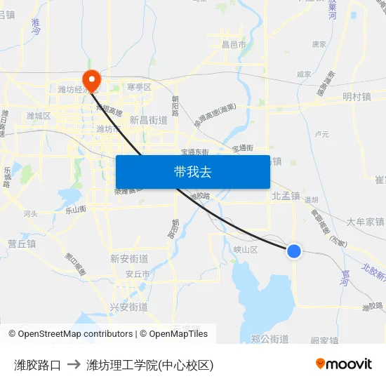 潍胶路口 to 潍坊理工学院(中心校区) map