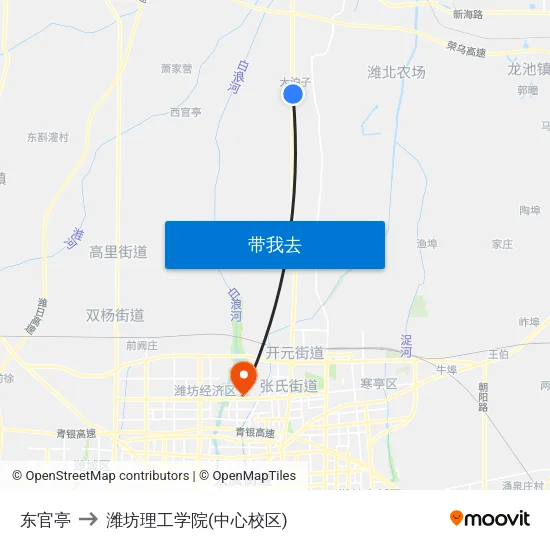 东官亭 to 潍坊理工学院(中心校区) map