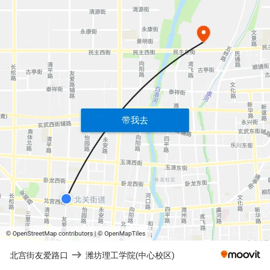 北宫街友爱路口 to 潍坊理工学院(中心校区) map