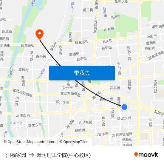 润福家园 to 潍坊理工学院(中心校区) map