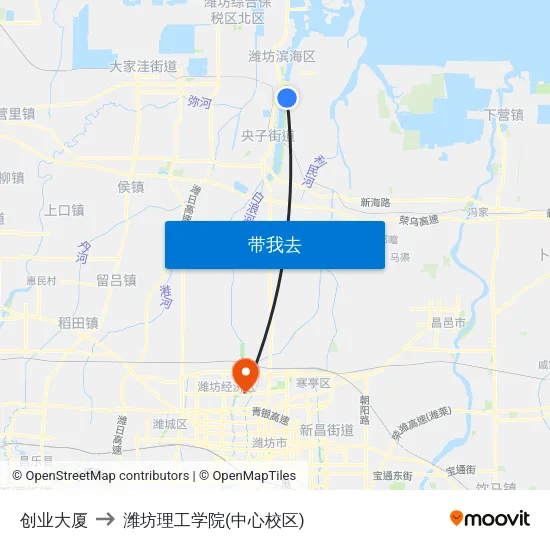 创业大厦 to 潍坊理工学院(中心校区) map