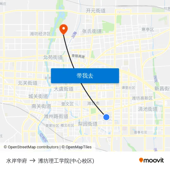 水岸华府 to 潍坊理工学院(中心校区) map