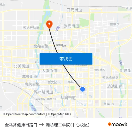 金马路健康街路口 to 潍坊理工学院(中心校区) map