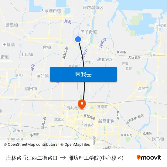 海林路香江西二街路口 to 潍坊理工学院(中心校区) map