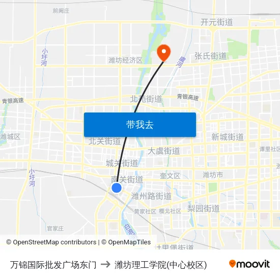 万锦国际批发广场东门 to 潍坊理工学院(中心校区) map