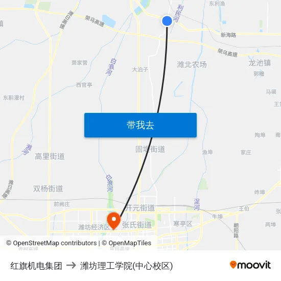 红旗机电集团 to 潍坊理工学院(中心校区) map