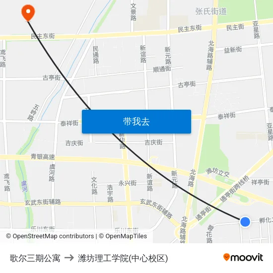 歌尔三期公寓 to 潍坊理工学院(中心校区) map