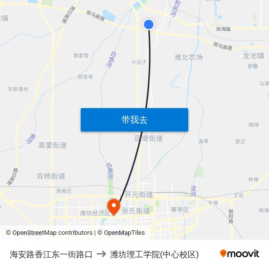海安路香江东一街路口 to 潍坊理工学院(中心校区) map