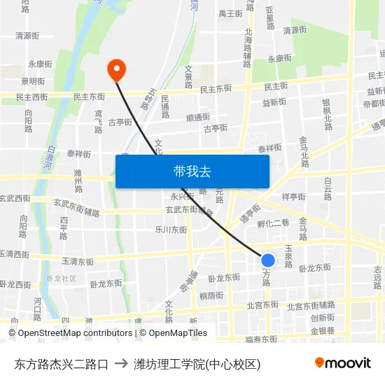 东方路杰兴二路口 to 潍坊理工学院(中心校区) map