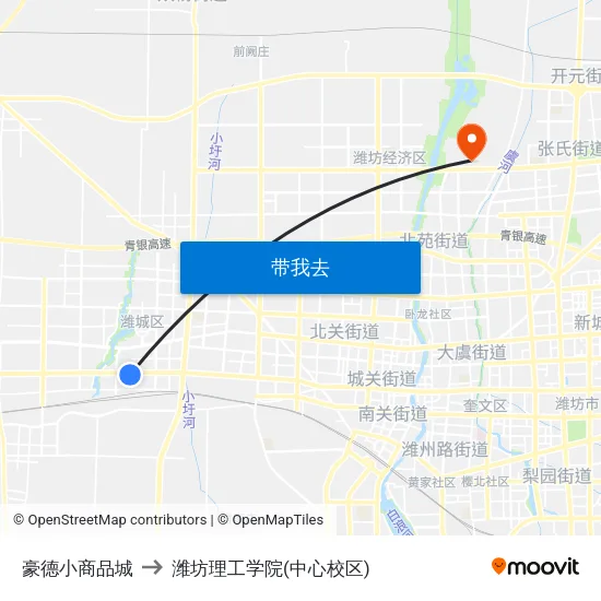 豪德小商品城 to 潍坊理工学院(中心校区) map
