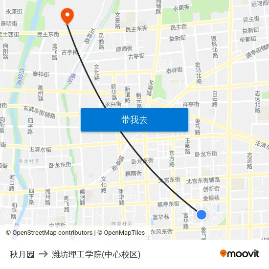 秋月园 to 潍坊理工学院(中心校区) map