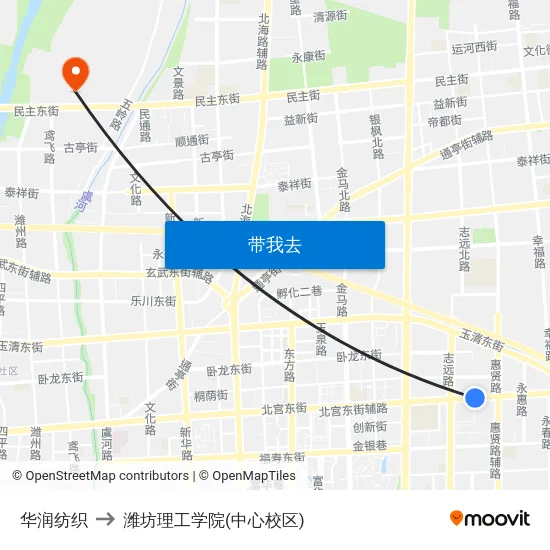 华润纺织 to 潍坊理工学院(中心校区) map