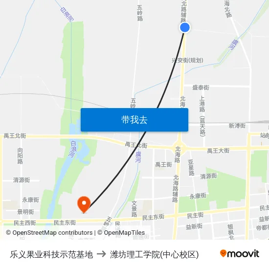 乐义果业科技示范基地 to 潍坊理工学院(中心校区) map