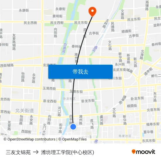 三友文锦苑 to 潍坊理工学院(中心校区) map