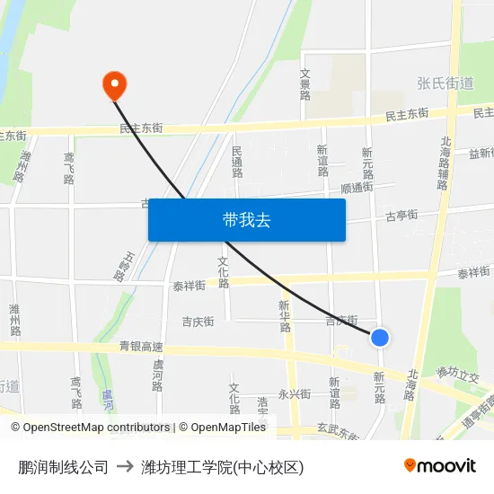 鹏润制线公司 to 潍坊理工学院(中心校区) map