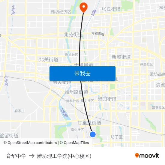 育华中学 to 潍坊理工学院(中心校区) map